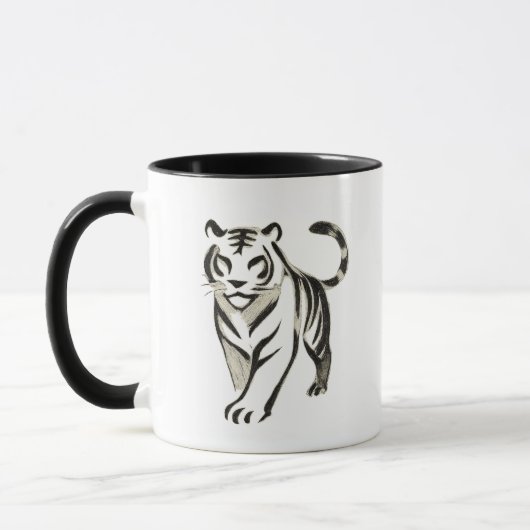 Walking Tiger Tekening - Inkt Mok Ontwerp (Links)