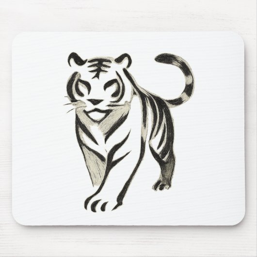 Walking Tiger Tekening - Inkt Muismat Ontwerp (Voorkant)