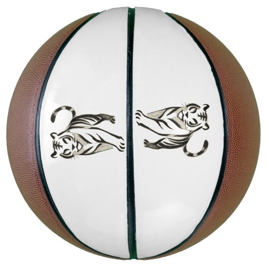 Walking Tiger Tekening - Inkt Ontwerp op Basketbal (Verticaal)