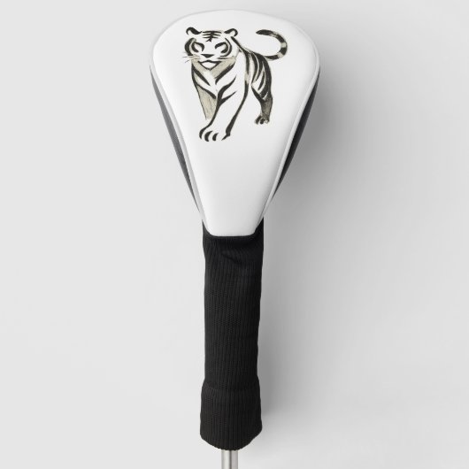 Walking Tiger Tekening - Inkt Ontwerp op Golfheadcover (Voorkant)