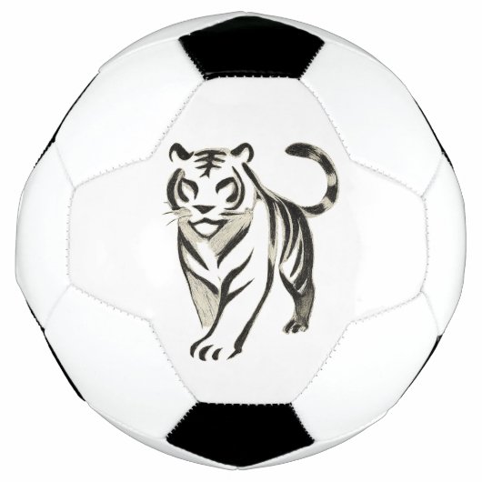 Walking Tiger Tekening - Inkt Ontwerp op Voetbal (Voorkant)