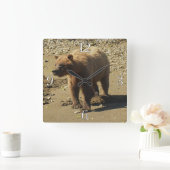 Walking Wild Grizzly Beer Wildlife Foto 2 Vierkante Klok (Huis)