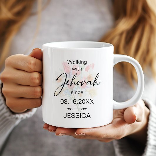 Walking with Jehovah Since Floral Baptism Mug Koffiemok