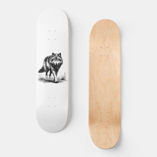 Walking Wolf Illustration Skateboard (Voorkant)