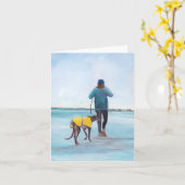 Walking y Greyhound Dog Art Note Kaart (Gele Bloem)