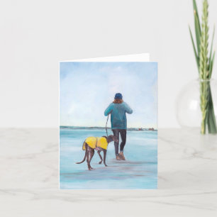 Walking y Greyhound Dog Art Note Kaart