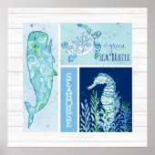 Wall Art Beach Ocean Shore Whale Turtle Seahorse Poster (Voorkant)