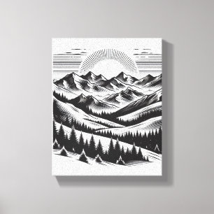 WALL ART Berglandschap ZWART EN WIT Canvas Afdruk