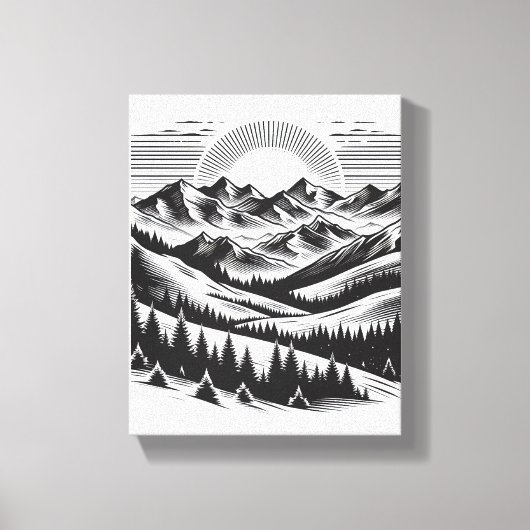 WALL ART Berglandschap ZWART EN WIT Canvas Afdruk (Voorkant)