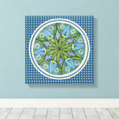 Wall Art Blauw Groen Geel Medaillon Muur Canvas Afdruk (Insitu (Houten vloer))