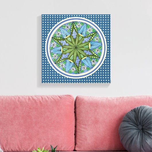 Wall Art Blauw Groen Geel Medaillon Muur Canvas Afdruk (Insitu (Woonkamer))