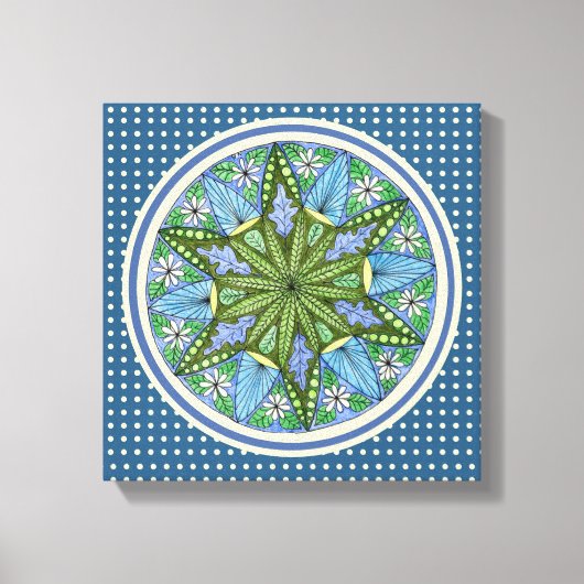 Wall Art Blauw Groen Geel Medaillon Muur Canvas Afdruk (Voorkant)