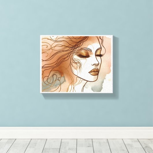 Wall Art Line Art Illustratie van de vrouw 3 Canvas Afdruk (Insitu (Houten vloer))