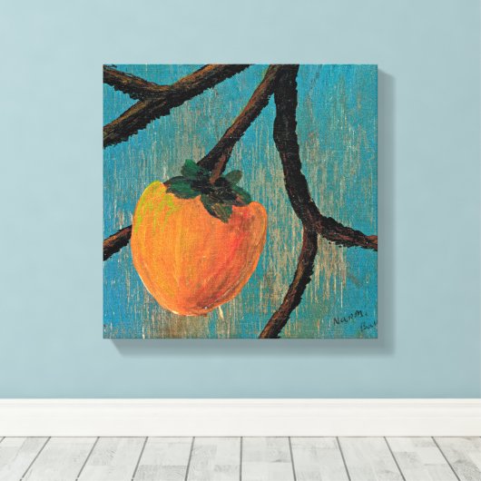 Wall Art Persimmon op de Branch Canvas Afdruk (Insitu (Houten vloer))