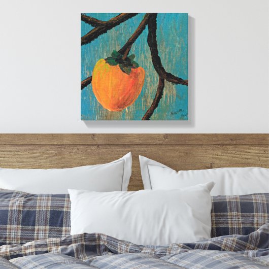 Wall Art Persimmon op de Branch Canvas Afdruk (Insitu (Slaapkamer))