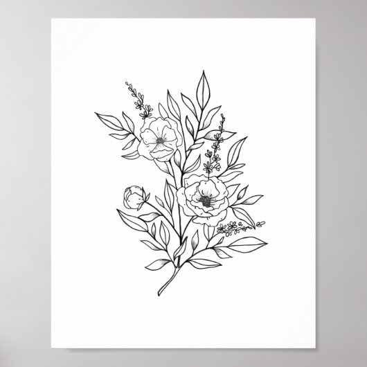 WALL ART PRINT | Fijnse Floral Line Art Print (Voorkant)