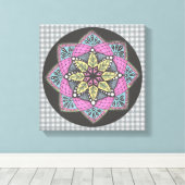 Wall Art Roze Blauwgroen en Geel Medaillon Canvas Afdruk (Insitu (Houten vloer))