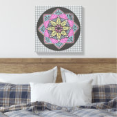 Wall Art Roze Blauwgroen en Geel Medaillon Canvas Afdruk (Insitu (Slaapkamer))