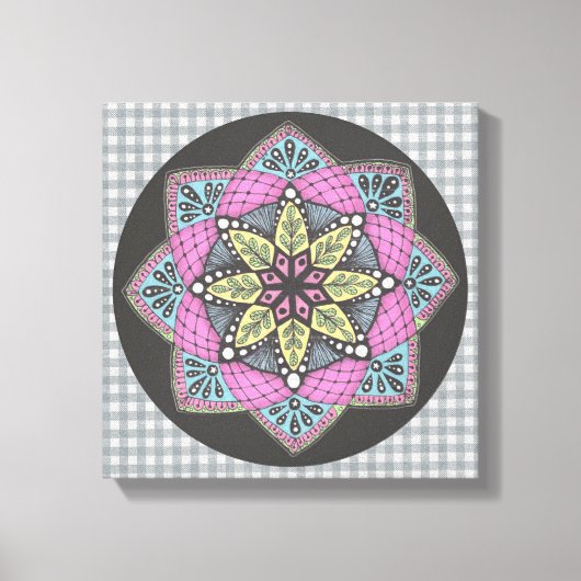 Wall Art Roze Blauwgroen en Geel Medaillon Canvas Afdruk (Voorkant)