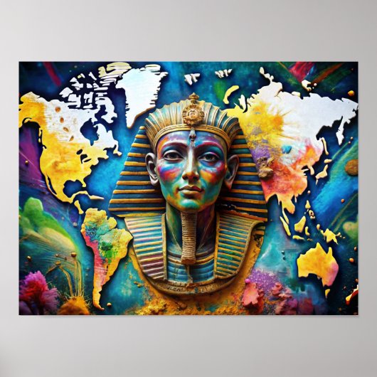 Wall Art Water Color Pharoah Gezicht op Wereldkaar Poster (Voorkant)