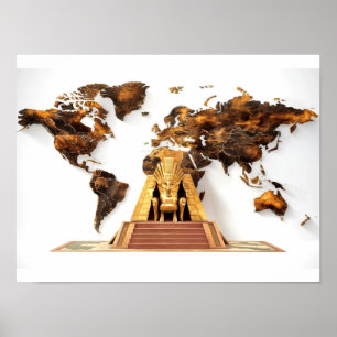 Wall Art Wereldkaart met Pharaohs design Poster