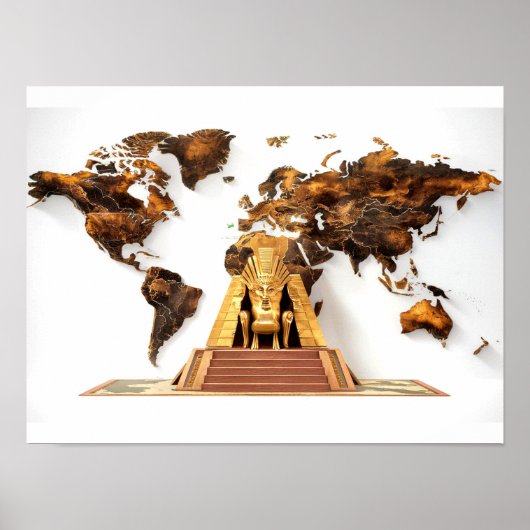 Wall Art Wereldkaart met Pharaohs design Poster (Voorkant)