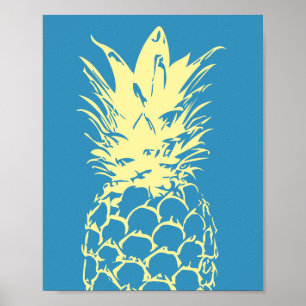 Wall Art Yellow Pineappeldesign op blauw Poster