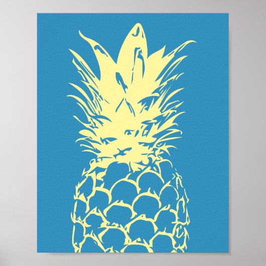 Wall Art Yellow Pineappeldesign op blauw Poster (Voorkant)