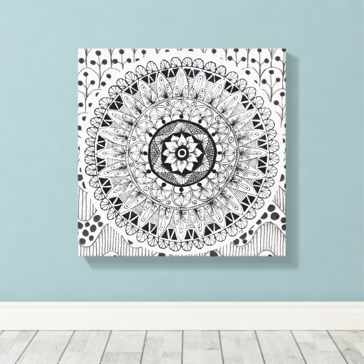 Wall Art Zwart-wit medaillon Doodle Canvas Afdruk (Insitu (Houten vloer))