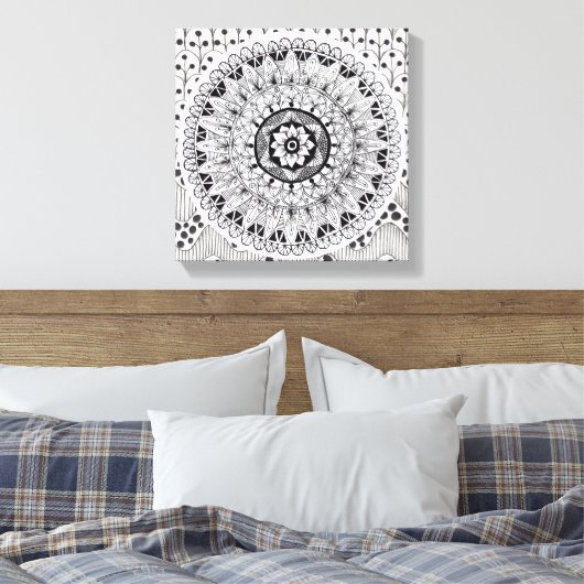 Wall Art Zwart-wit medaillon Doodle Canvas Afdruk (Insitu (Slaapkamer))