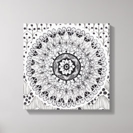 Wall Art Zwart-wit medaillon Doodle Canvas Afdruk