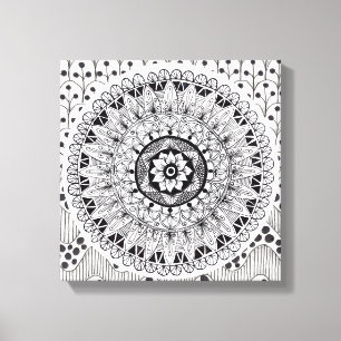 Wall Art Zwart-wit medaillon Doodle Canvas Afdruk
