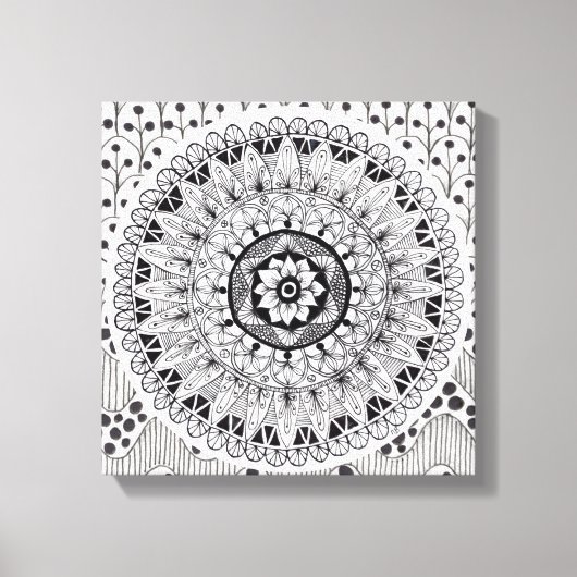 Wall Art Zwart-wit medaillon Doodle Canvas Afdruk (Voorkant)