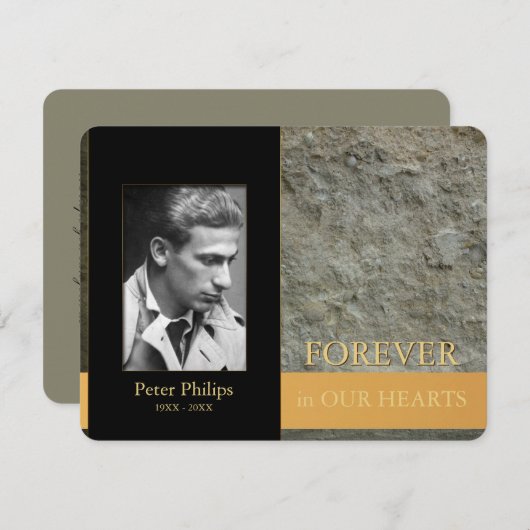 Wall Black Photo Memorial Service Inv Kaart (Voorkant / Achterkant)