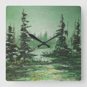 Wall Clock Ann Hayes Painting Green Forest Vierkante Klok