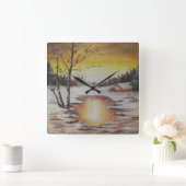 Wall Clock Ann Hayes Painting Winter Scene Vierkante Klok (Huis)