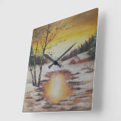 Wall Clock Ann Hayes Painting Winter Scene Vierkante Klok (Hoek)