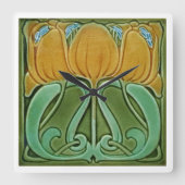 Wall Clock - Art Nouveau Floral Yellow Vierkante Klok (Voorkant)