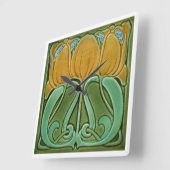Wall Clock - Art Nouveau Floral Yellow Vierkante Klok (Hoek)