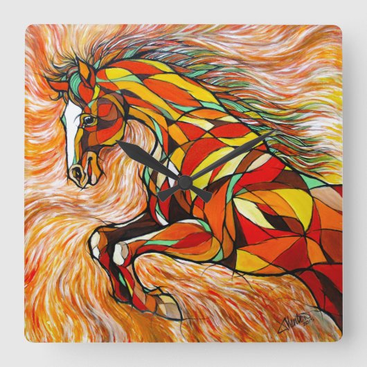Wall Clock Beautiful Horse Vierkante Klok (Voorkant)
