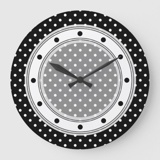 Wall Clock Black en White Polka Dot Grote Klok (Voorkant)