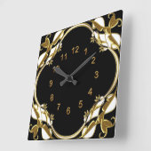 Wall Clock Black Gold White Floral Swirl Vierkante Klok (Hoek)