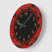 Wall Clock Black Red Gold Trim Damask Floral Grote Klok (Hoek)