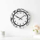 Wall Clock Black White Trim Damask Floral (3) Grote Klok (Huis)