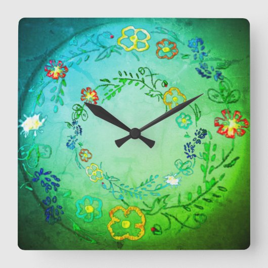 Wall Clock bloem ontwerp stijl Vierkante Klok (Voorkant)