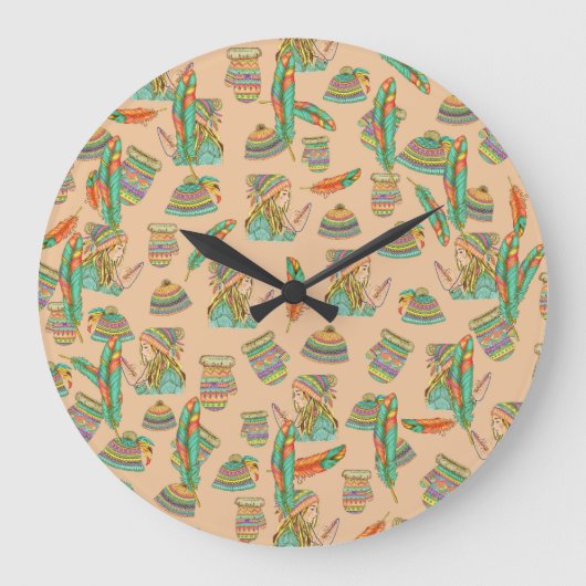 Wall Clock Boho Pet Girl Grote Klok (Voorkant)