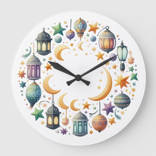 Wall Clock-Eid Mubarak Wreath Wall Clock Grote Klok (Voorkant)