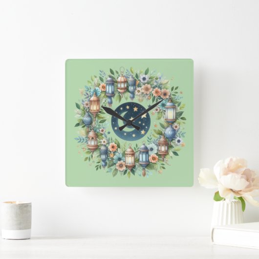 Wall Clock-Eid Mubarak Wreath Wall Clock Vierkante Klok (Huis)