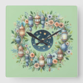 Wall Clock-Eid Mubarak Wreath Wall Clock Vierkante Klok (Voorkant)