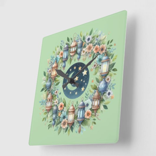 Wall Clock-Eid Mubarak Wreath Wall Clock Vierkante Klok (Hoek)